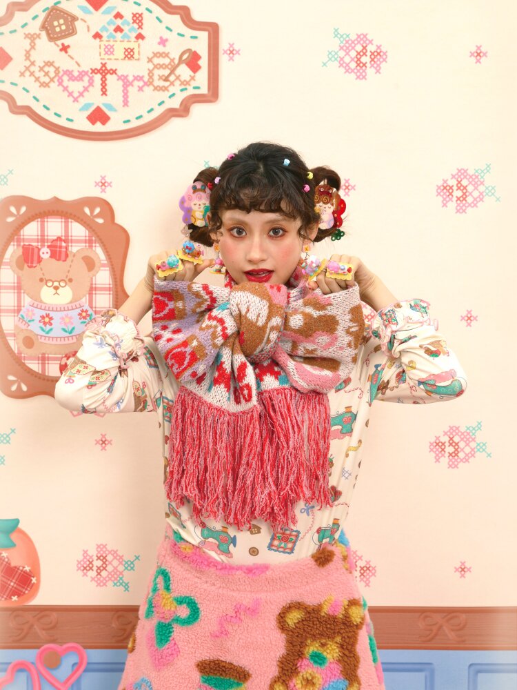 Soft Knit Bunny Fringe Long Scarf【s0000015563】