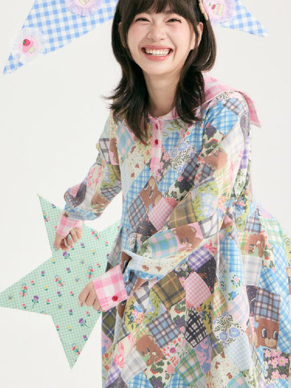 Vintage Bear Floral Navy Collar Dress【s0000018727】