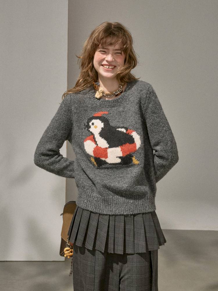 Penguin Jacquard Crewneck Knit Sweater【s0000014396】