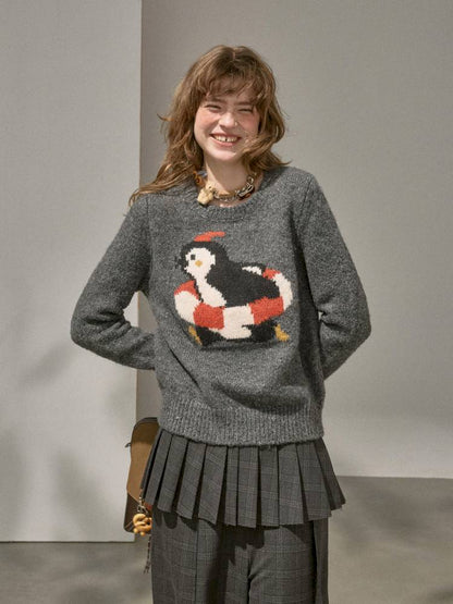 Penguin Jacquard Crewneck Knit Sweater【s0000014396】
