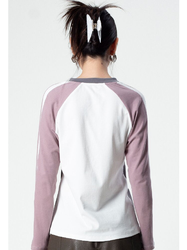Distressed Contrast Long Sleeve Tee【s0000018043】
