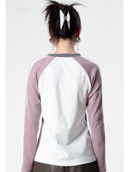 Distressed Contrast Long Sleeve Tee【s0000018043】