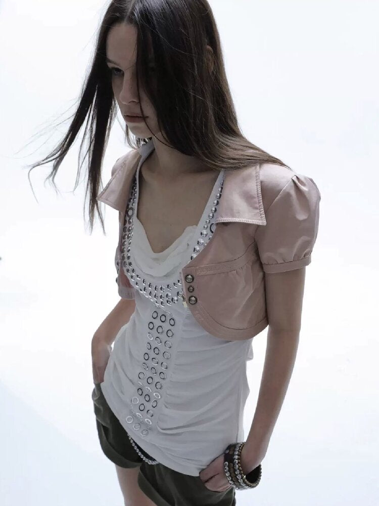 V-Neck Buckle Satin Shirt Jacket【s0000016570】