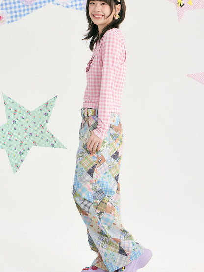 Vintage Bear Floral Patchwork Pants【s0000018721】