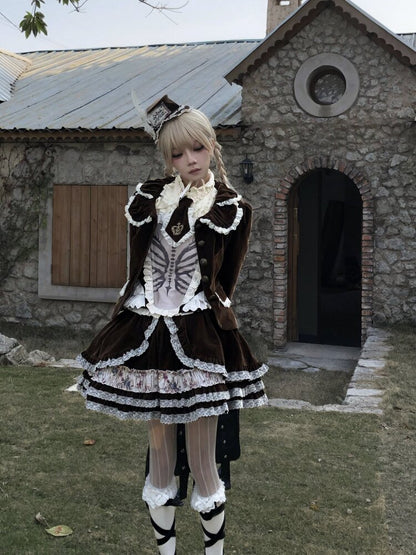 Vintage Brown Velvet Lace Blazer【s0000015616】