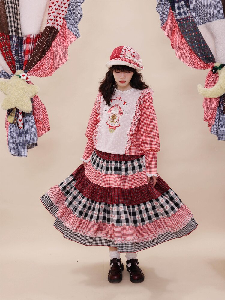 Checkered Patchwork Lace Dress【s0000019285】
