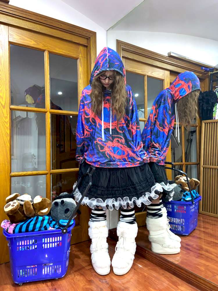 Blue Fleece Loose Long-Sleeved Top【s0000014870】