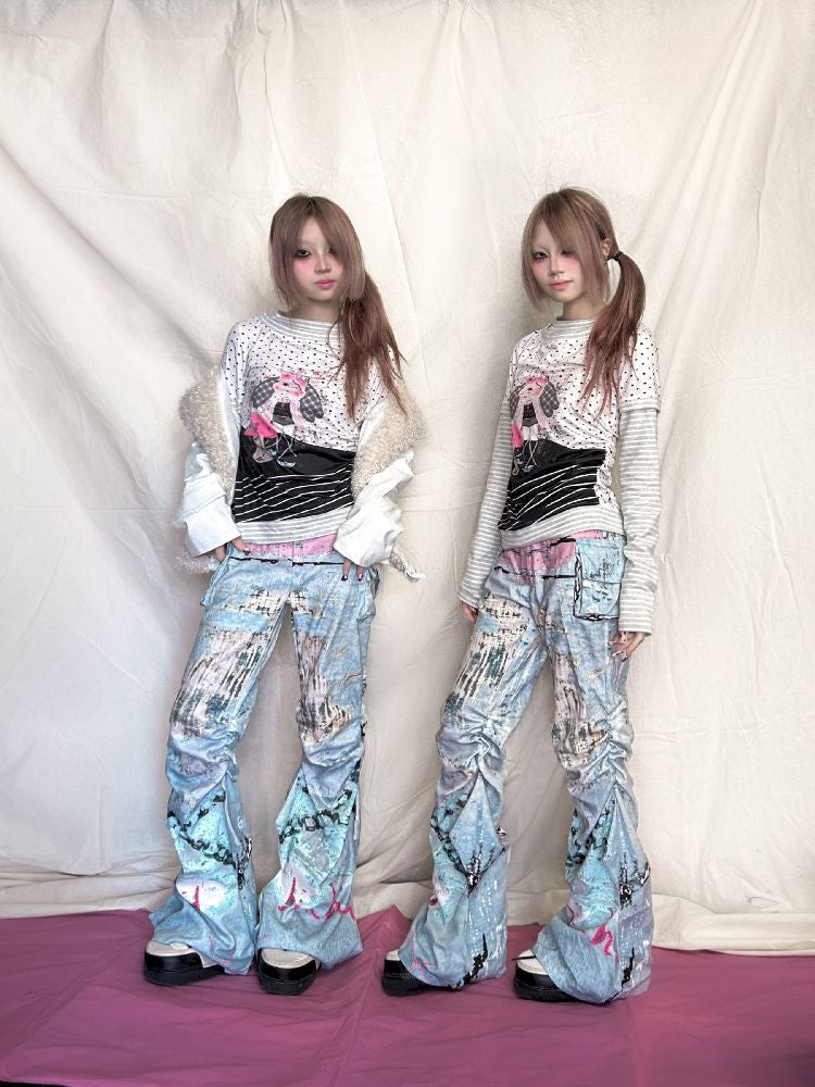 Graffiti Pleated Hottie Low Rise Pants【s0000011946】