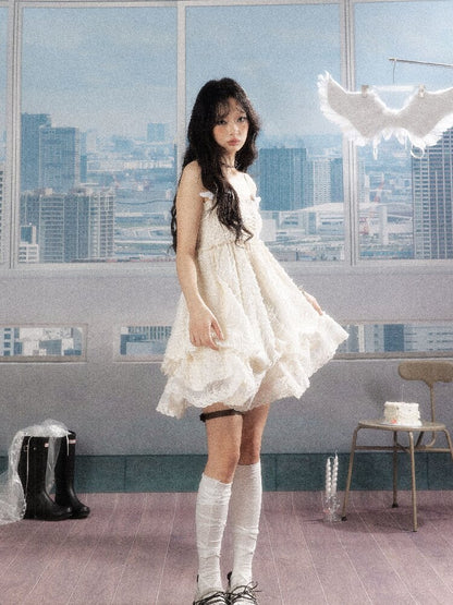 Shirred Lace White Texture Dress【s0000016278】