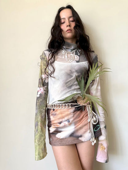 See-through mesh long sleeve sunscreen top【s0000013515】