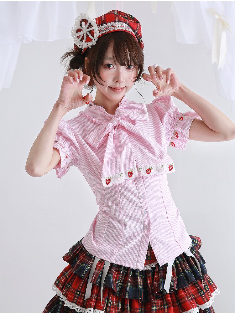 Pink Striped Lolita Inner Shirt【s0000016556】