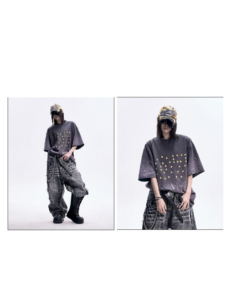 Ink Splatter Print Gradient Washed T-Shirt【s0000012094】