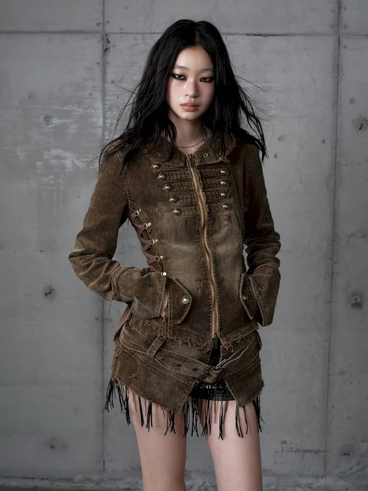 Corduroy Detachable Slim-Fit Hooded Jacket【s0000013952】