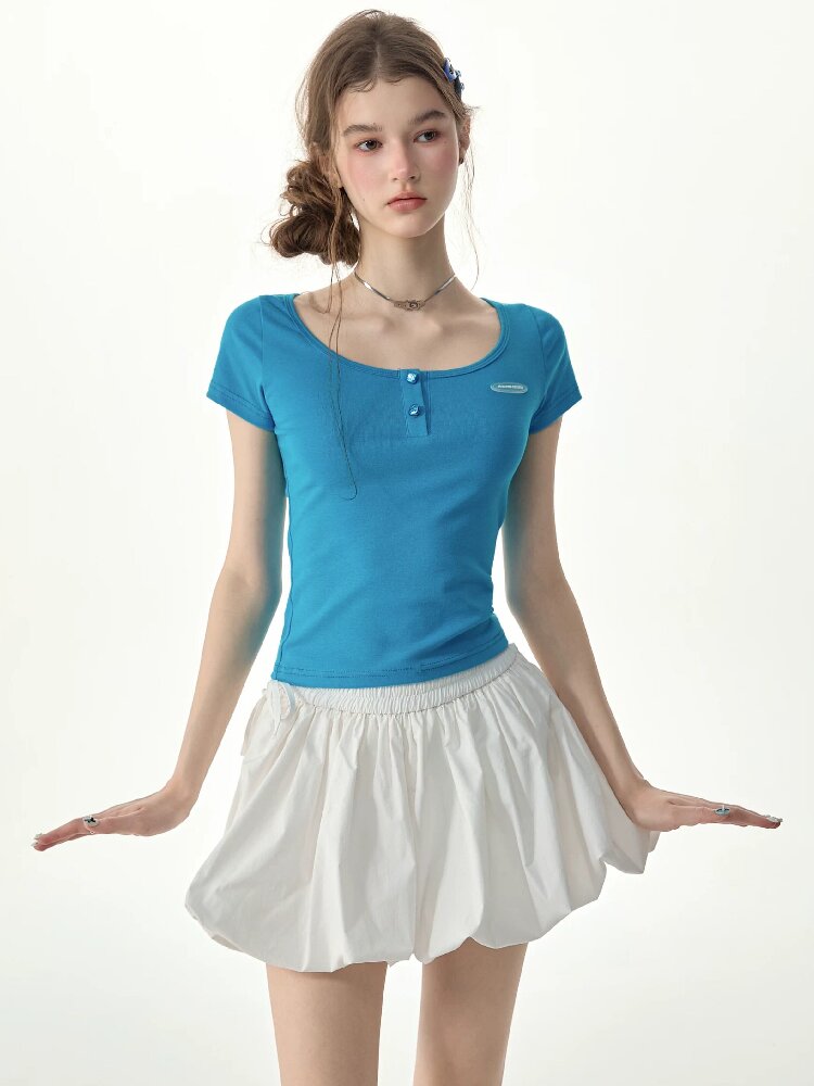 Blues Sweetheart U Neck Short T Shirt【s0000017258】