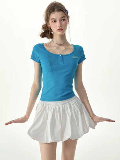 Blues Sweetheart U Neck Short T Shirt【s0000017258】