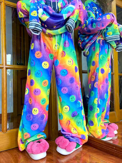 Y2K Niche Color Smiley Face Fleece Slacks【s0000014635】
