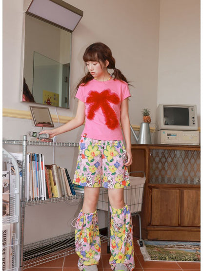 Two-tone mesh bow T-shirt【s0000012828】