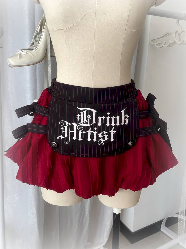 Lace-Up Striped Puff-Sleeve Lantern Skirt Shirt【s0000014435】