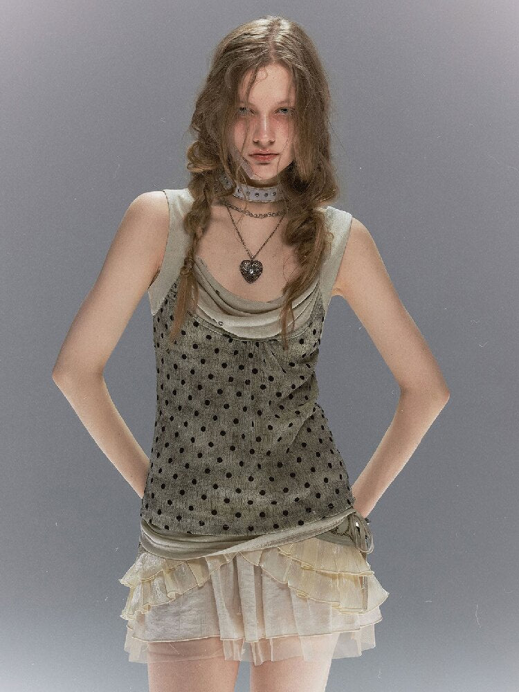 Vintage Flocked Mesh Tank Top【s0000017493】