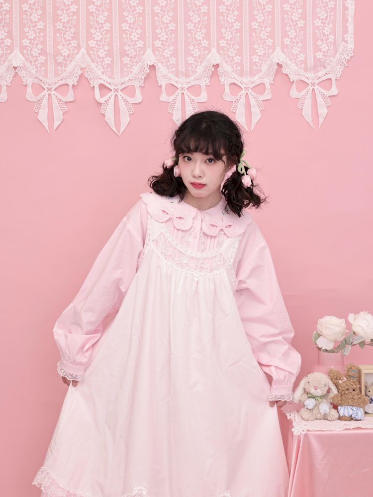Round Neck Embroidered Pink Lace Dress【s0000013494】