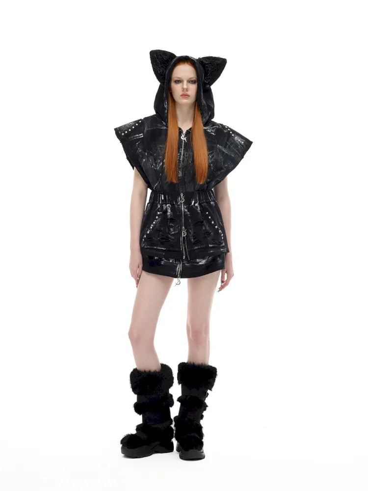 Cat-Ear Rock Punk Sleeveless Y2K Jacket【s0000014016】