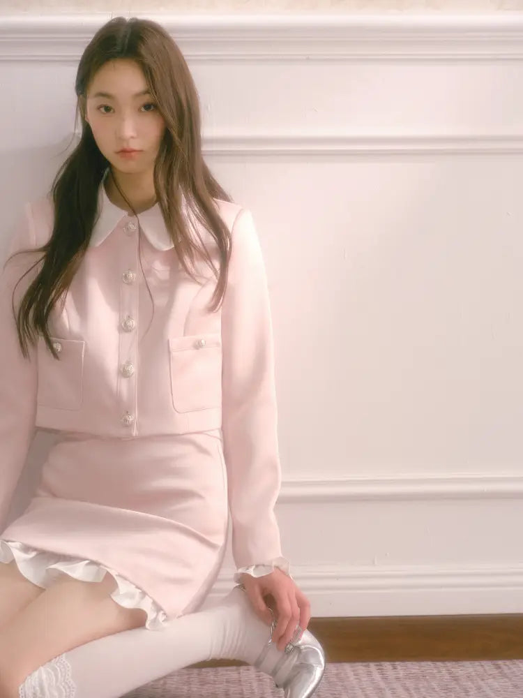 Doll Collar Short Jacket Flounce-Hem Bodycon Skirt【s0000014334】