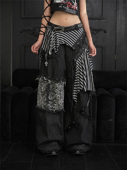 Striped Patchwork Wide Leg Jeans【s0000018182】