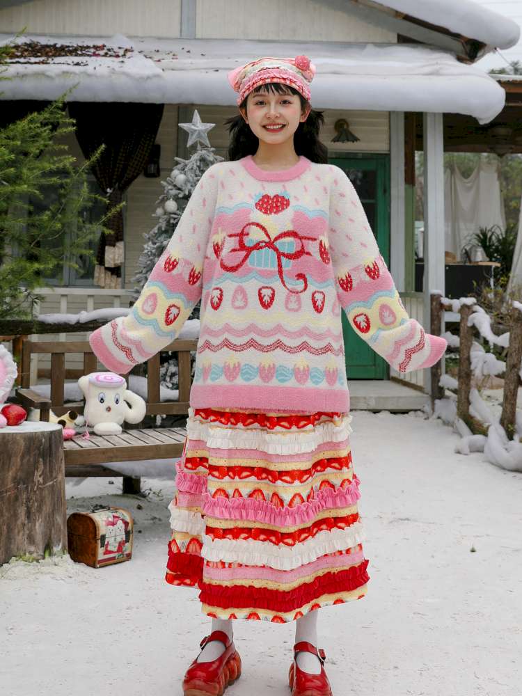Pink Mink Hair Strawberry Sweater【s0000015103】