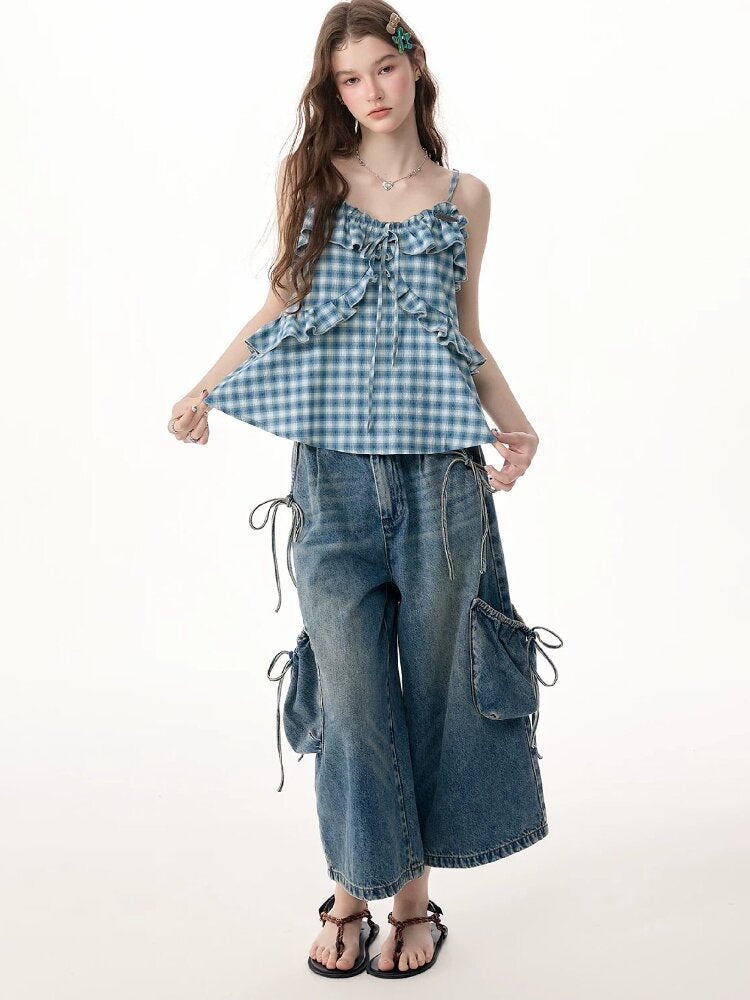 Ruffled Plaid Slimming Camisole【s0000017315】