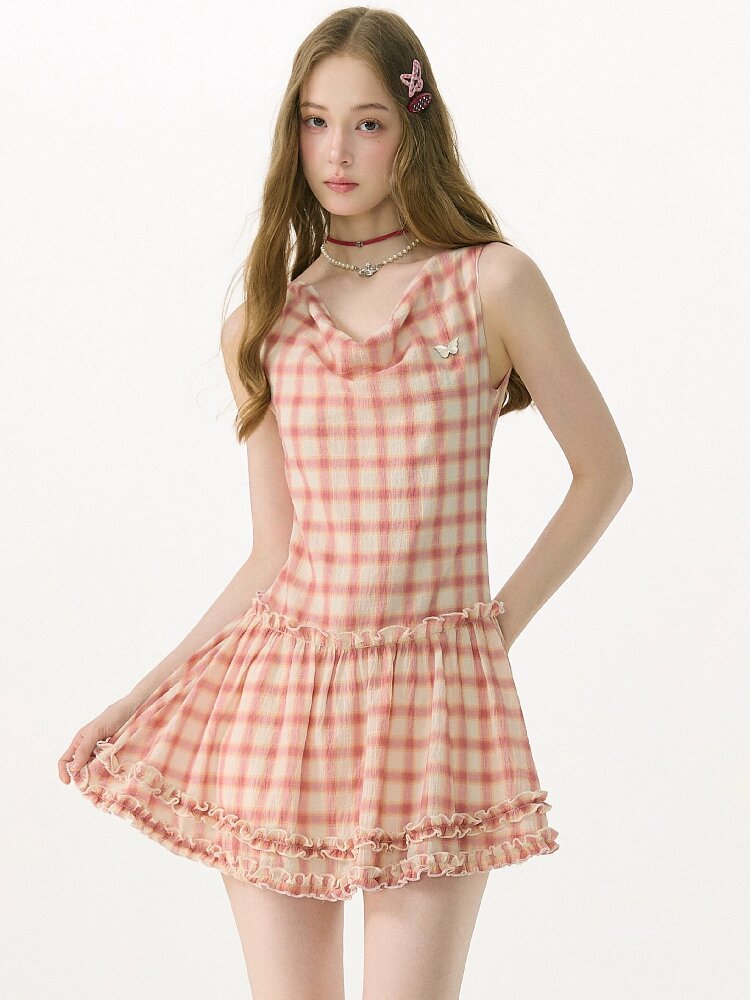 Girly Plaid Swing Collar Dress【s0000017155】
