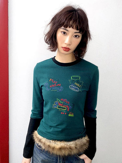 Stripe Splicing Printed T-Shirt【s0000011648】