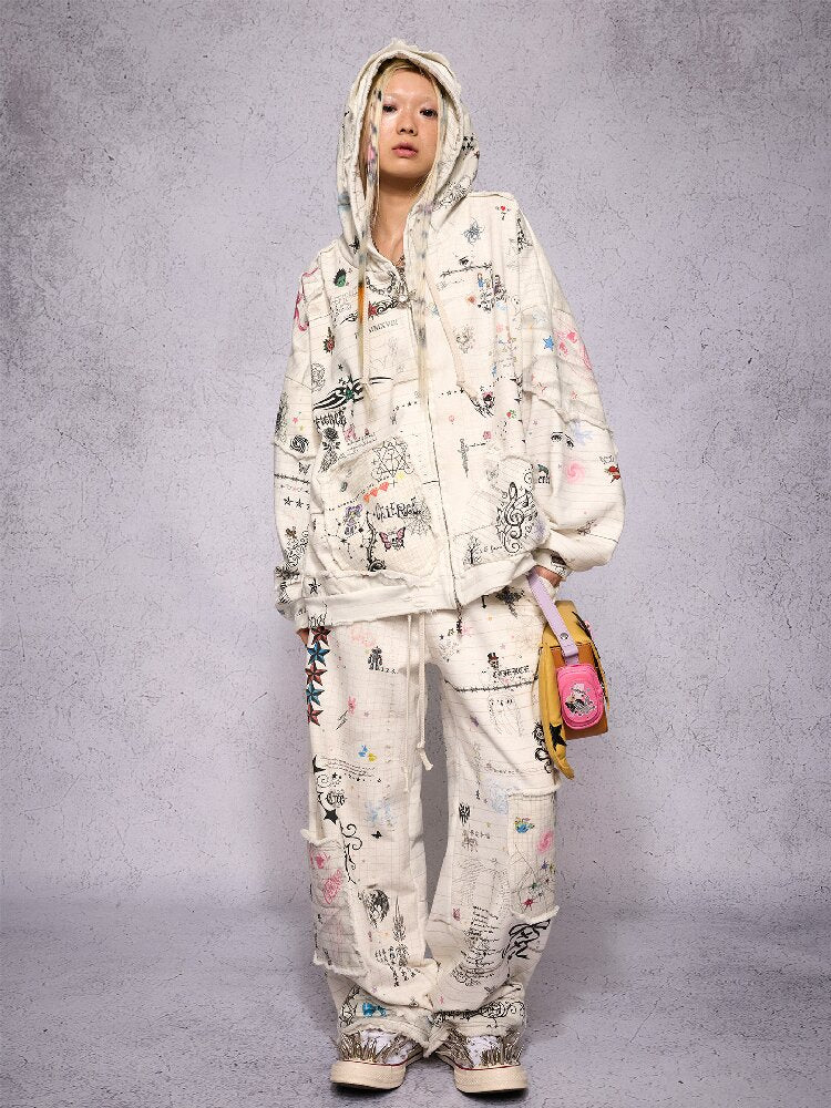 Torn Manuscript Print Sweatpants【s0000018736】