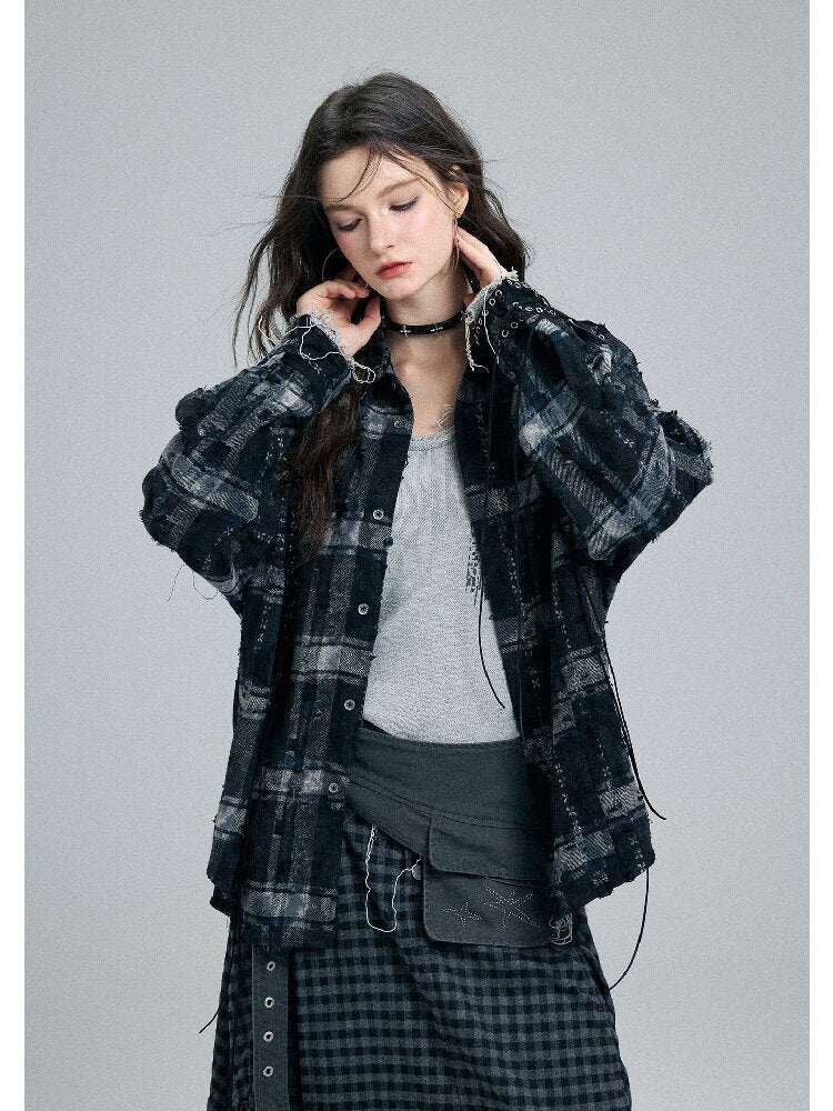 Plaid Strap Torn Long-Sleeved Shirt【s0000016258】