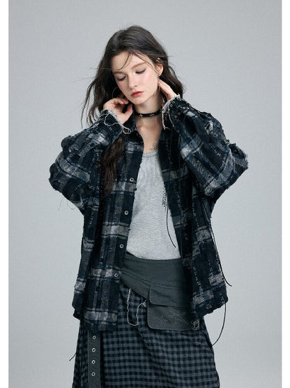 Plaid Strap Torn Long-Sleeved Shirt【s0000016258】