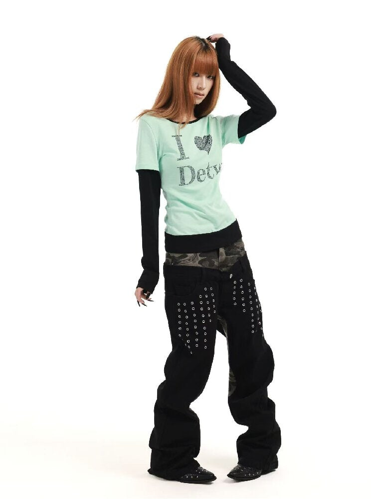 Fake Two-Piece Mint Green U-Neck T【s0000018360】