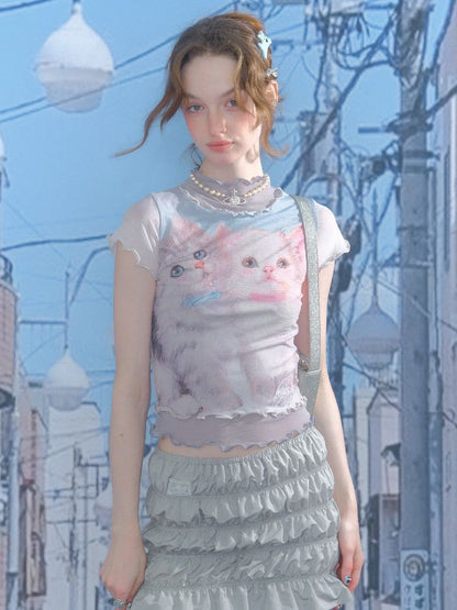 Cat Printed Short Sleeve T-shirt【s0000012255】