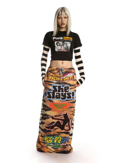 American Tiger Print Skirt Long Sweat Skirt【s0000014906】