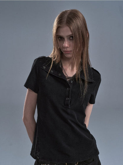 Washed Pique Metal Buckle T-shirt【s0000016637】