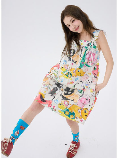 White Graffiti Animal Print Dress【s0000016193】