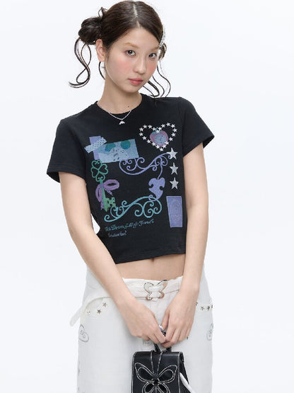 Two Color Vine Slim Short T-Shirt【s0000016407】