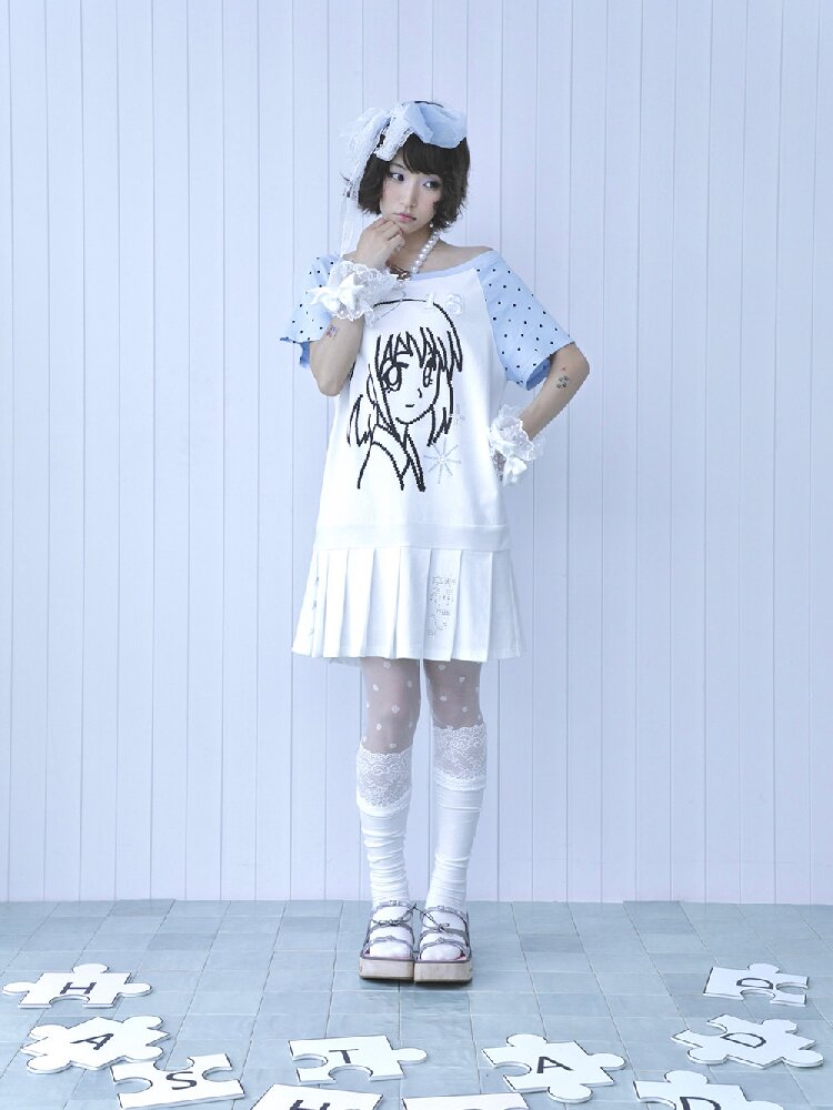 Blue White Pixel Pleated Dress【s0000016546】