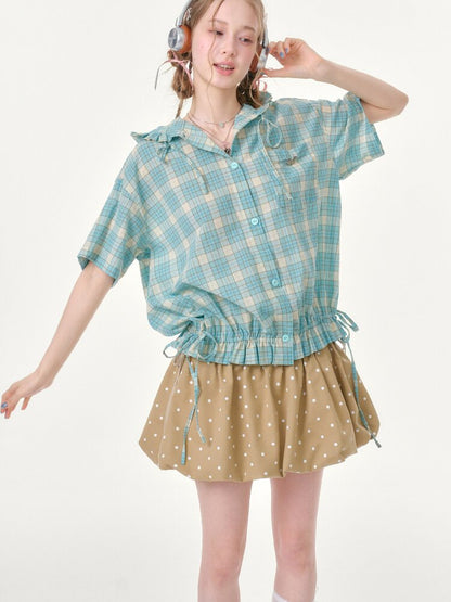 Ruffle Hem Hooded Plaid Shirt【s0000016619】