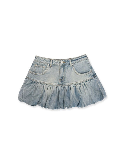 Fluffy bud mini denim skirt【s0000012525】
