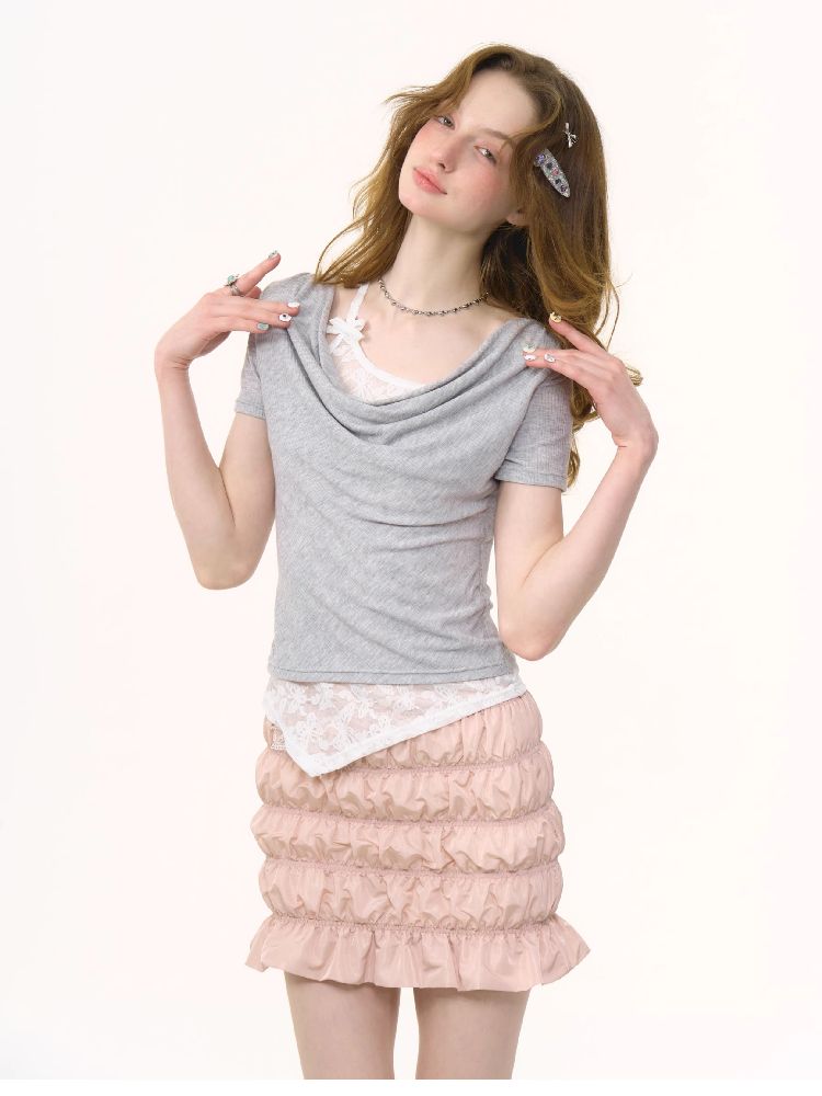 Lace Straps Short Sleeve T-shirt【s0000012254】