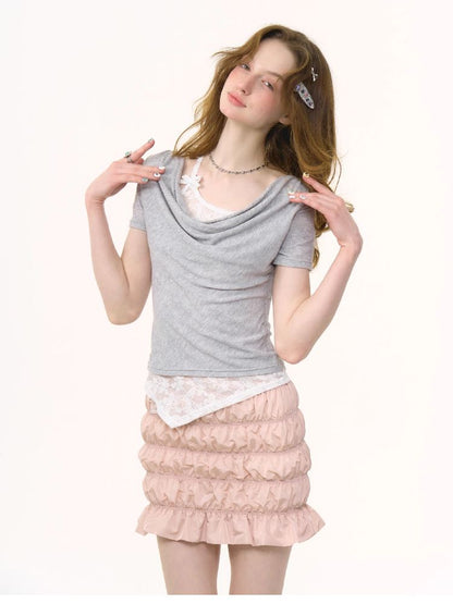 Lace Straps Short Sleeve T-shirt【s0000012254】