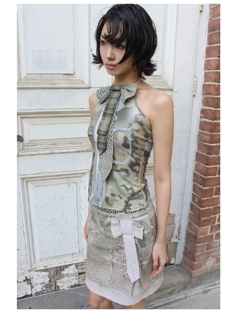 Cross Leopard Bow Midi Skirt【s0000018096】