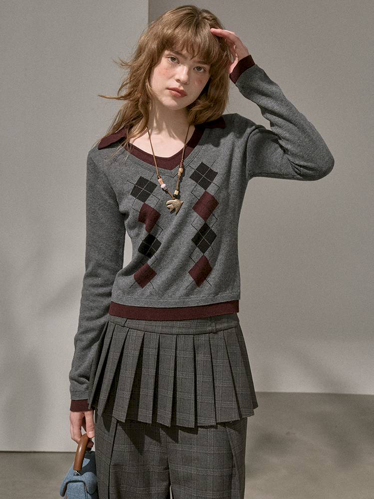 Contrast-Color Slim-Fit Pullover【s0000014405】