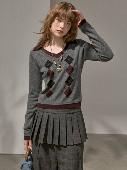 Contrast-Color Slim-Fit Pullover【s0000014405】