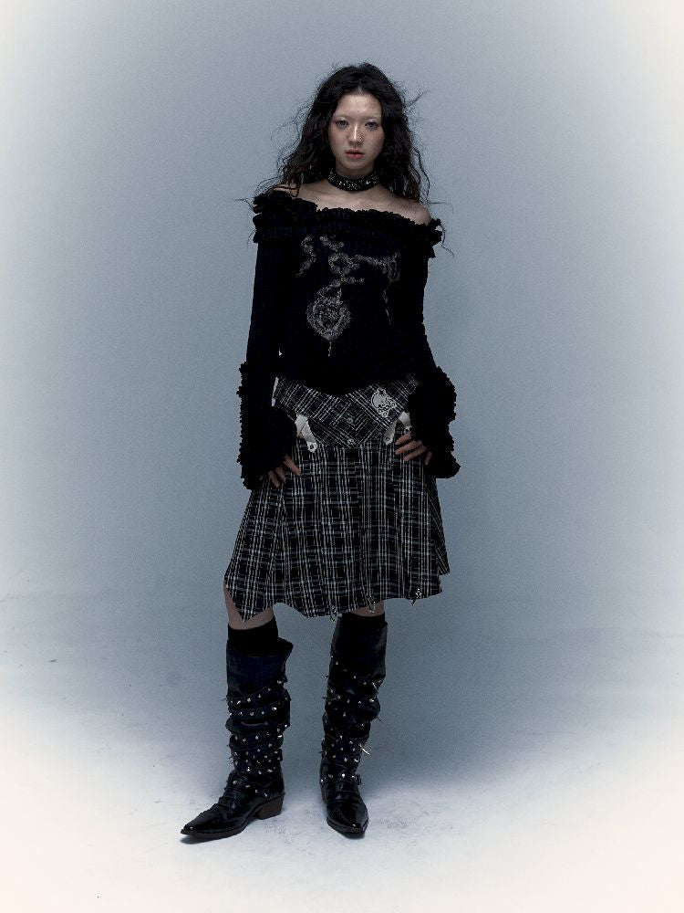 Peplum irregular pleated bustier midi skirt【s0000005970】