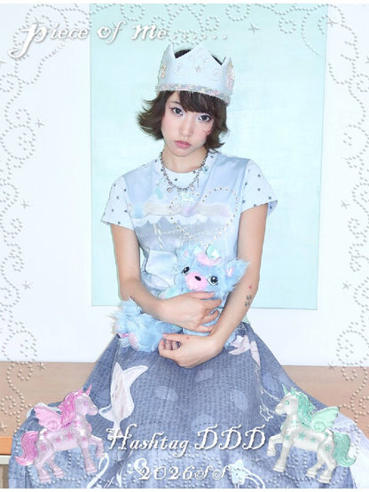 Rhinestone Unicorn Stitching Tee【s0000017132】
